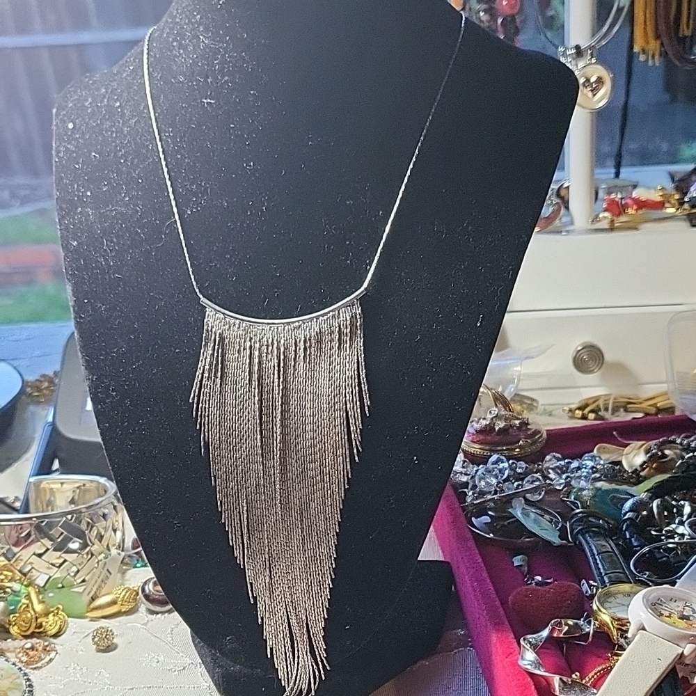 Elegant Silver‎ Fringe Necklace